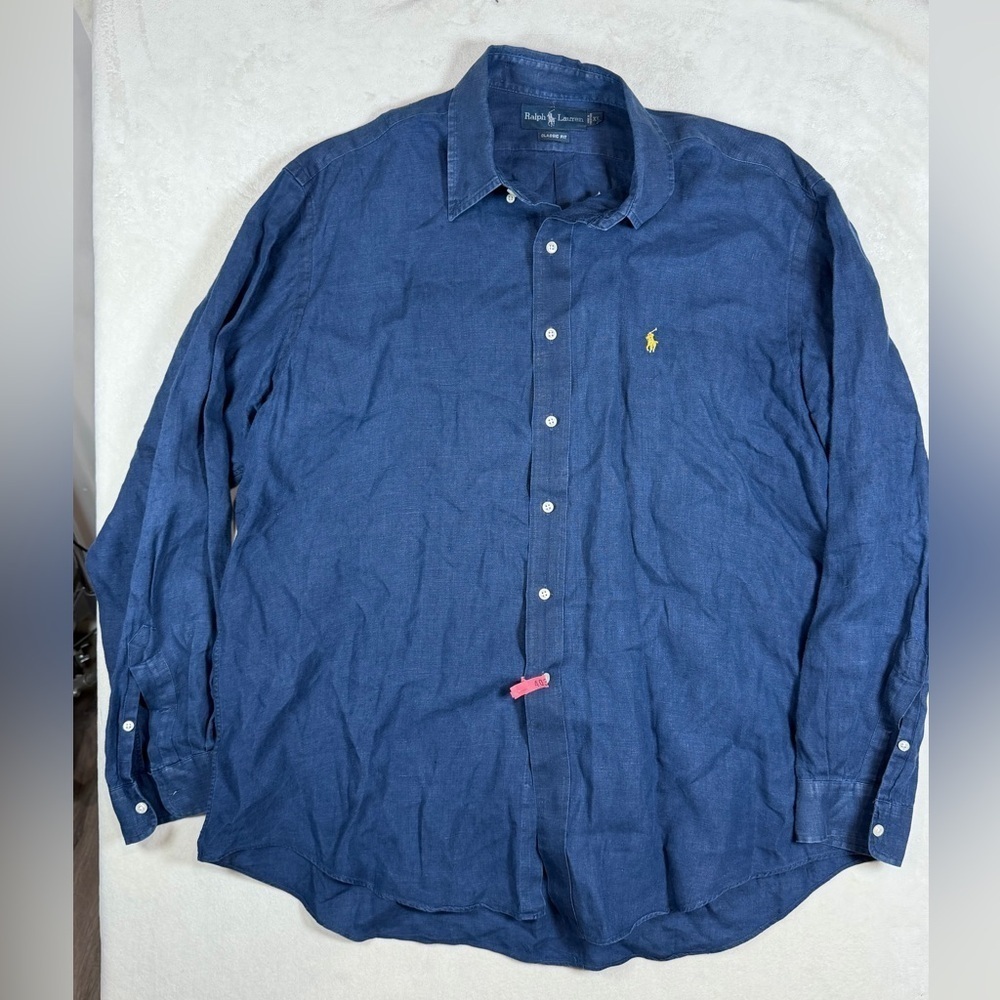 Polo Ralph Lauren 100% Linen XL Men's Navy Blue Button Down Shirt
